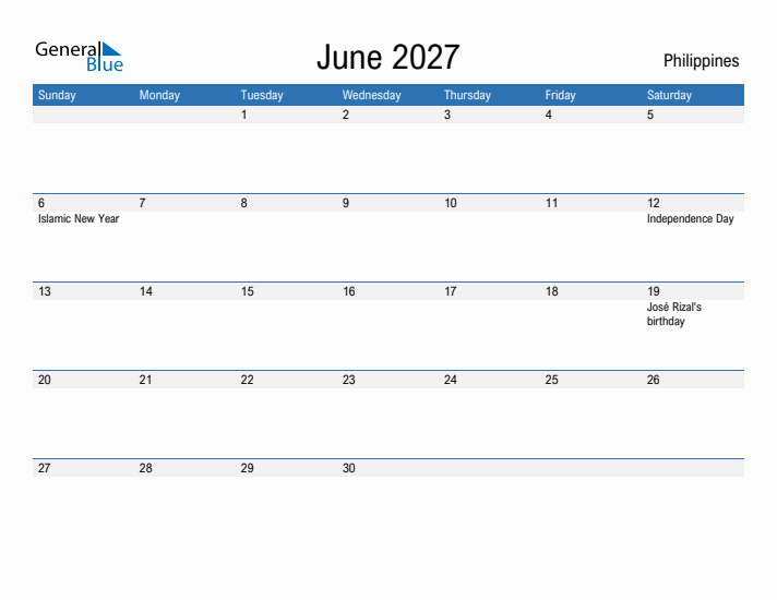 Fillable June 2027 Calendar