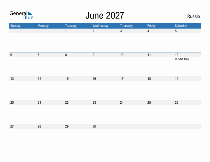 Fillable June 2027 Calendar