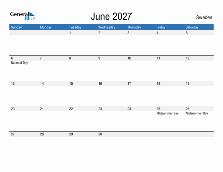 Fillable June 2027 Calendar