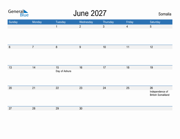 Fillable June 2027 Calendar