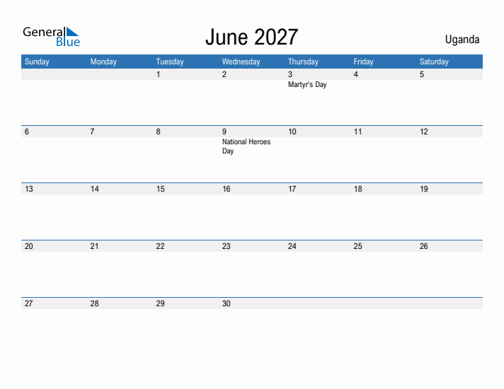 Fillable June 2027 Calendar