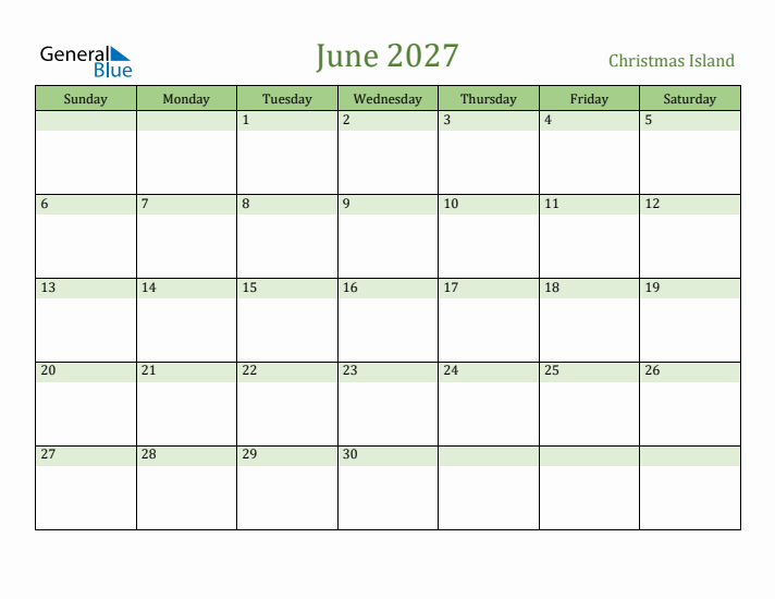 June 2027 Calendar with Christmas Island Holidays