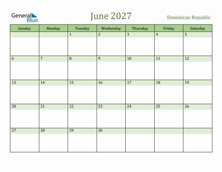 June 2027 Calendar with Dominican Republic Holidays