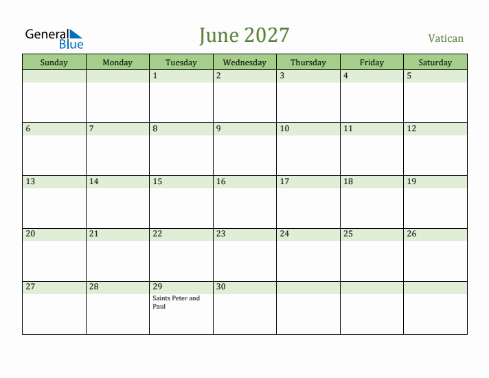 June 2027 Calendar with Vatican Holidays