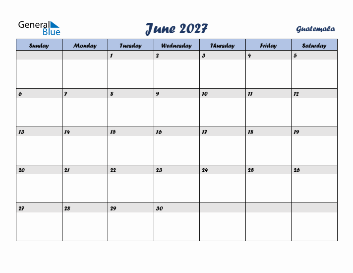 June 2027 Calendar with Holidays in Guatemala