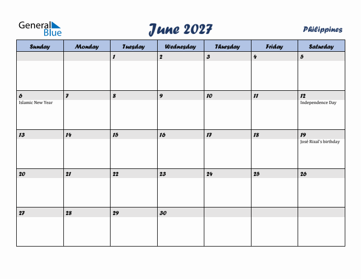 June 2027 Calendar with Holidays in Philippines