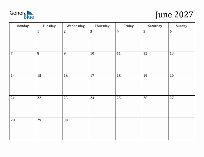 June 2027 Calendar