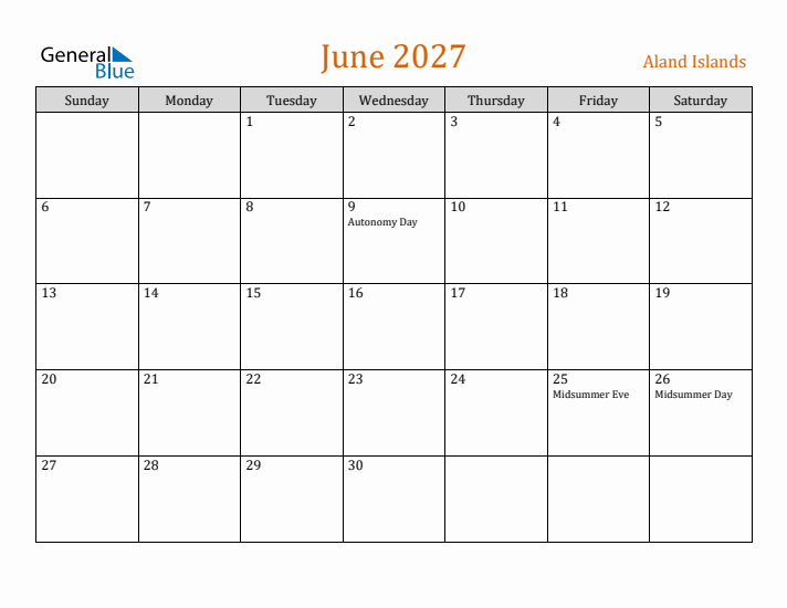 June 2027 Holiday Calendar with Sunday Start