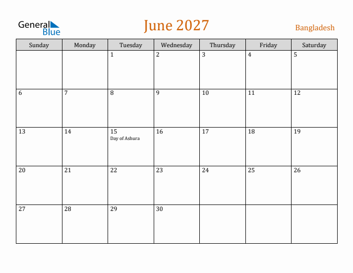 June 2027 Holiday Calendar with Sunday Start