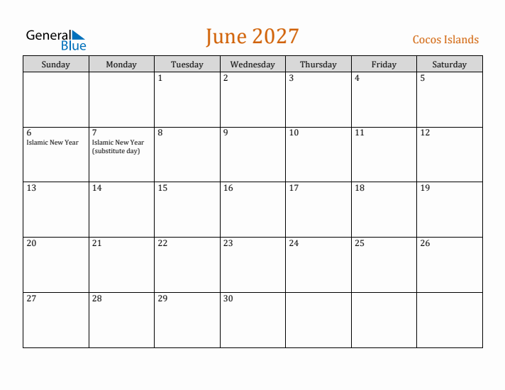 June 2027 Holiday Calendar with Sunday Start