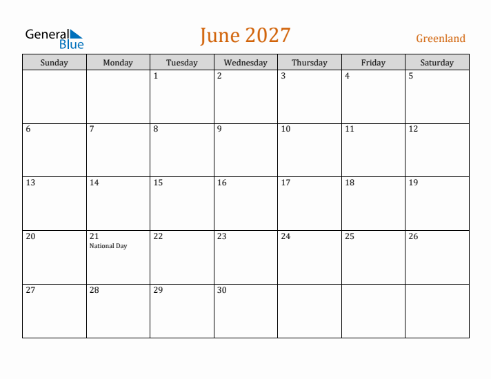 June 2027 Holiday Calendar with Sunday Start