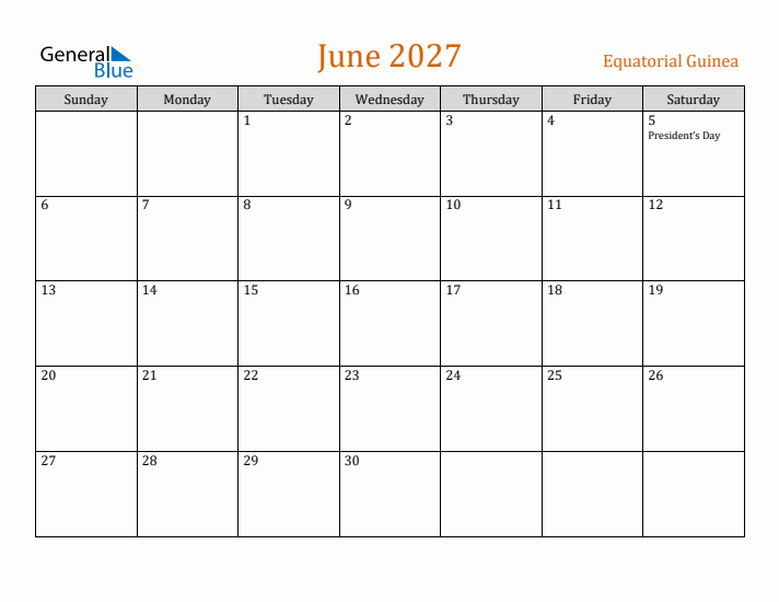 June 2027 Holiday Calendar with Sunday Start