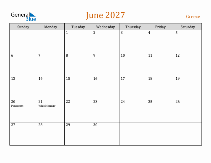 June 2027 Holiday Calendar with Sunday Start