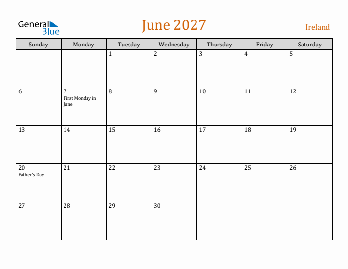 June 2027 Holiday Calendar with Sunday Start