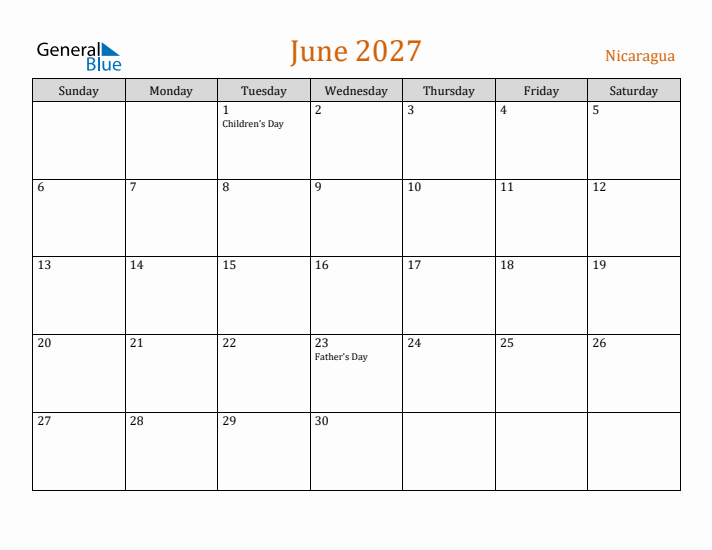 June 2027 Holiday Calendar with Sunday Start