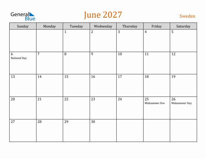 June 2027 Holiday Calendar with Sunday Start