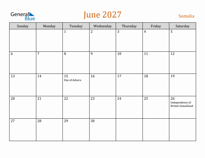 June 2027 Holiday Calendar with Sunday Start