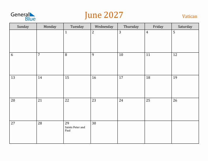 June 2027 Holiday Calendar with Sunday Start