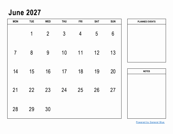 June 2027 Calendar Planner