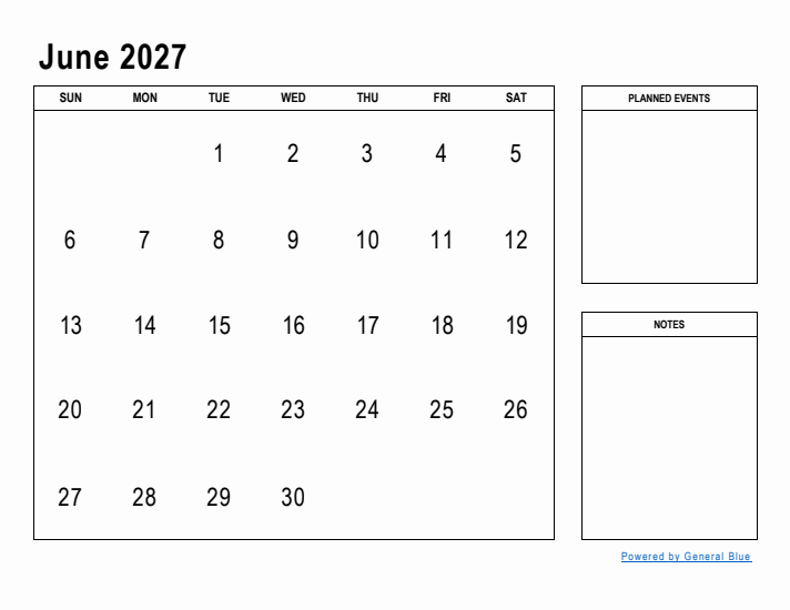 June 2027 Calendar Planner