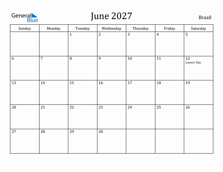 June 2027 Calendar Brazil