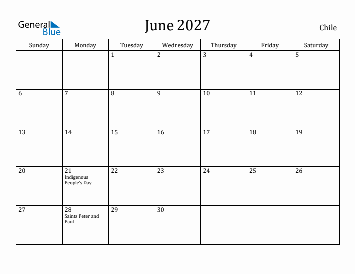 June 2027 Calendar Chile