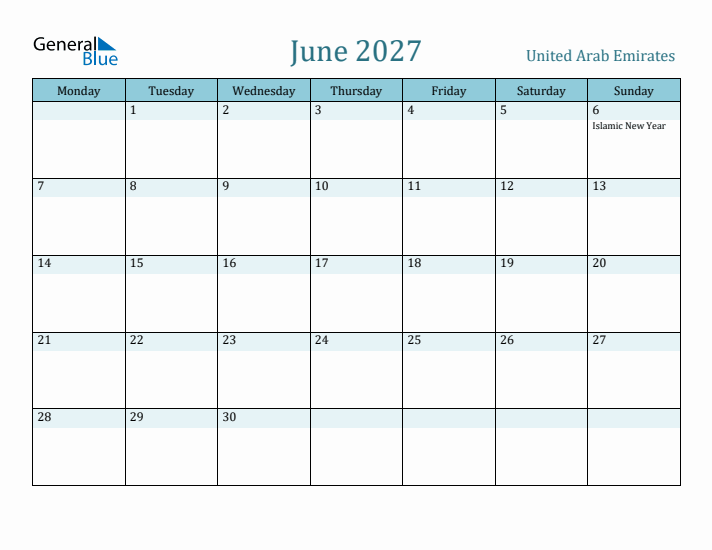 June 2027 Calendar with Holidays