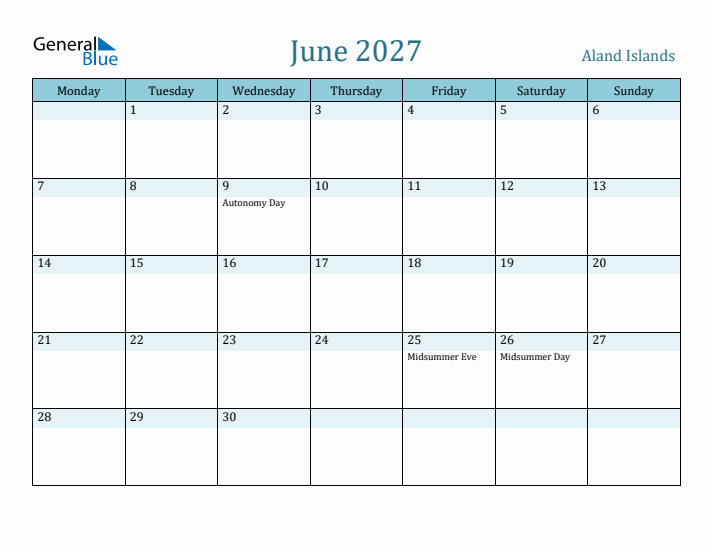 June 2027 Calendar with Holidays