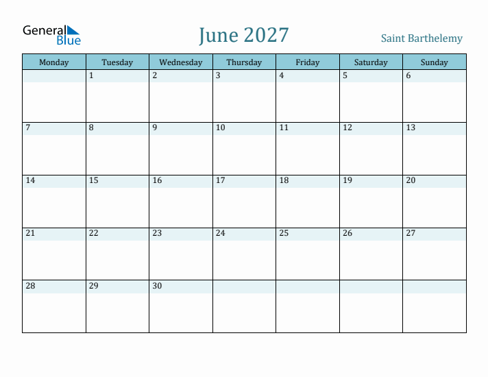 June 2027 Calendar with Holidays