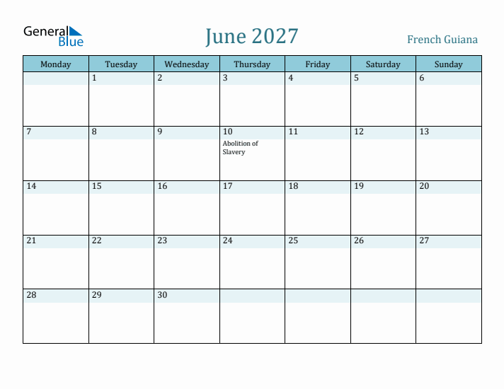 June 2027 Calendar with Holidays