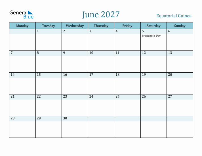 June 2027 Calendar with Holidays