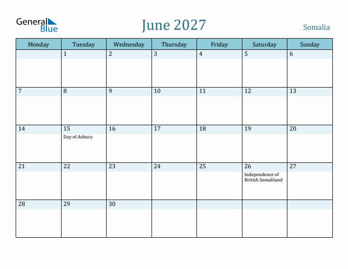 June 2027 Calendar with Holidays