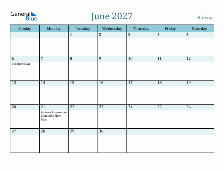 June 2027 Calendar with Holidays