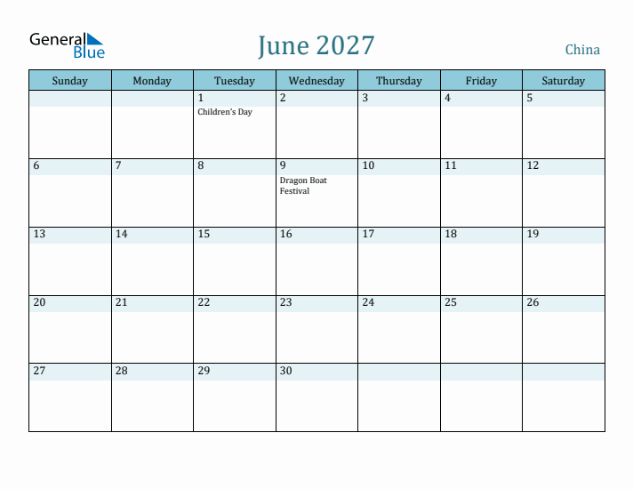 June 2027 Calendar with Holidays