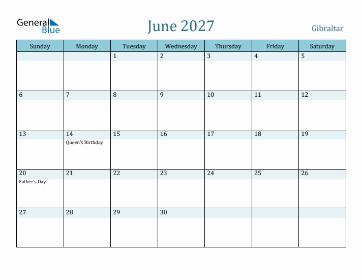 June 2027 Calendar with Holidays