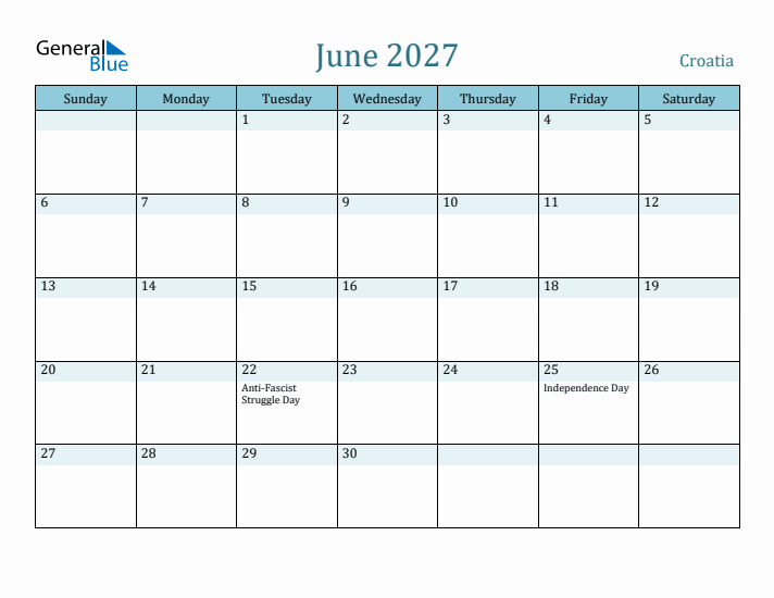 June 2027 Calendar with Holidays