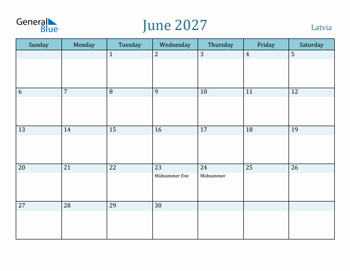 June 2027 Calendar with Holidays