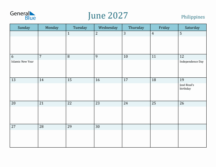 June 2027 Calendar with Holidays