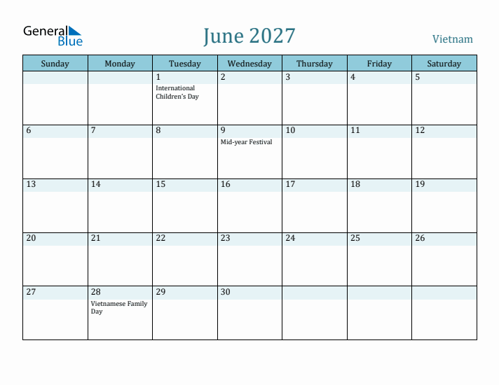 June 2027 Calendar with Holidays