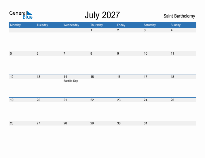 Fillable July 2027 Calendar