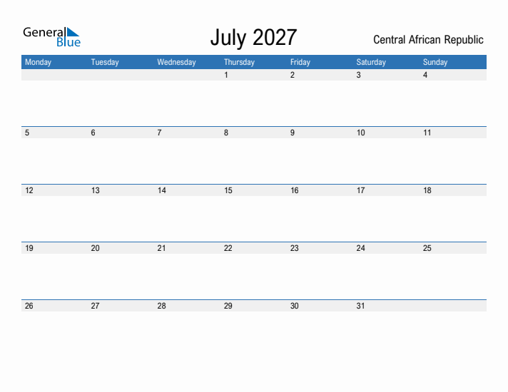 Fillable July 2027 Calendar