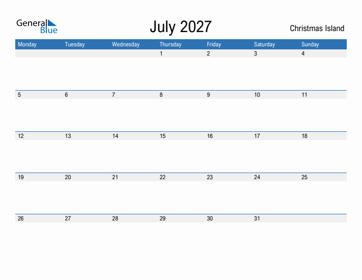 Fillable July 2027 Calendar