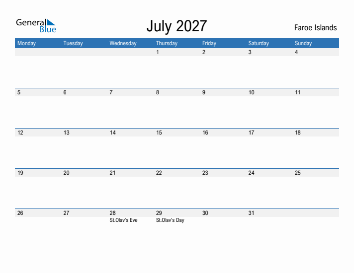 Fillable July 2027 Calendar