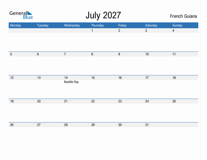 Fillable July 2027 Calendar