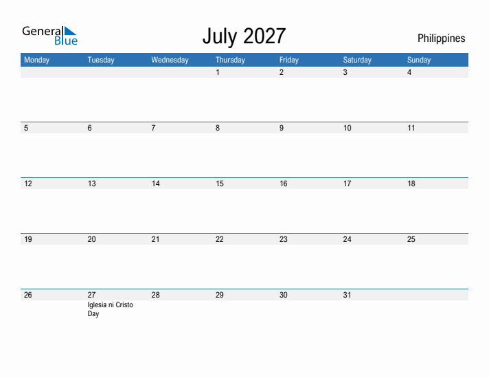 Fillable July 2027 Calendar