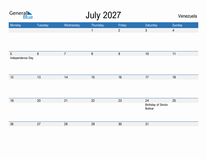 Fillable July 2027 Calendar