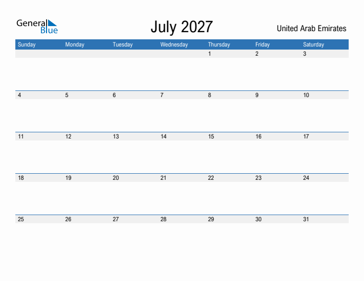 Fillable July 2027 Calendar