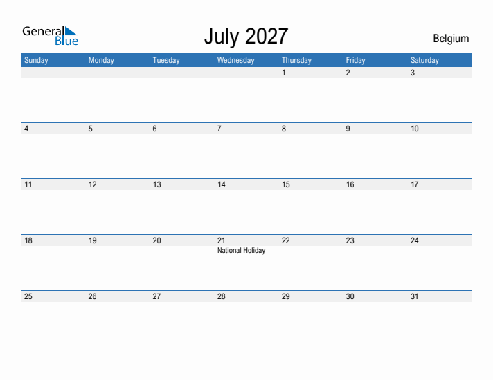 Fillable July 2027 Calendar