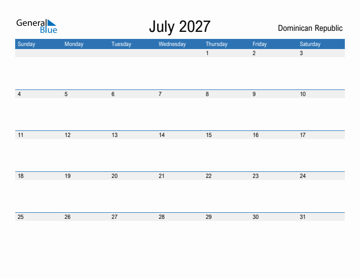 Fillable July 2027 Calendar