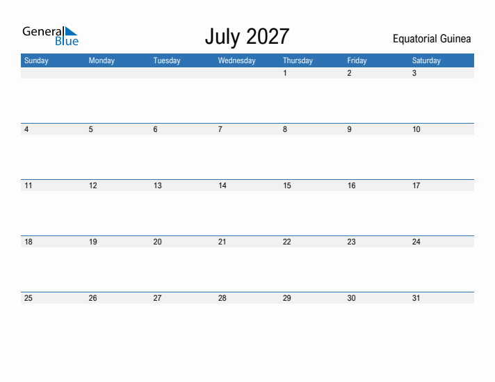 Fillable July 2027 Calendar